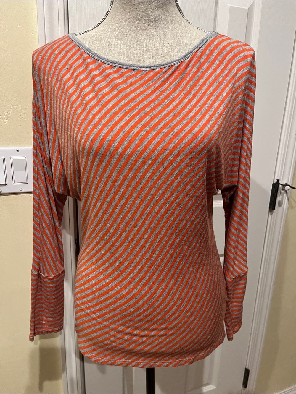 MICHAEL Michael Kors Orange and Gray Striped Long-Sleeve Top